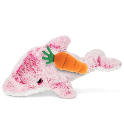 DolliBu Happy Easter Super Soft Plush Cute Pink Dolphin with Carrot - 14 Inches