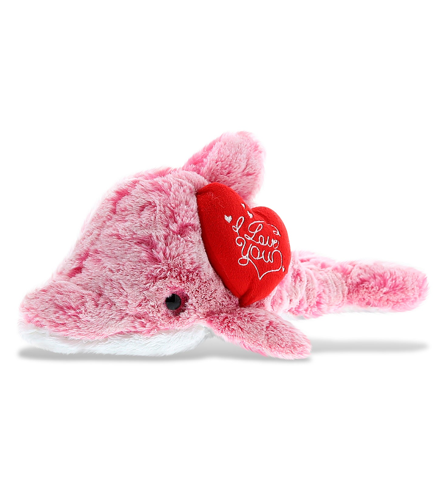 PLUSH I LOVE YOU RED HEART - SUPER SOFT PLUSH - PINK DOLPHIN