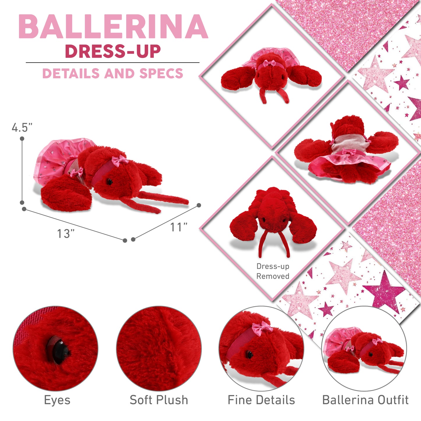 SUPER SOFT PLUSH - ELEGANT RED LOBSTER WITH BALLERINA DRESS UP