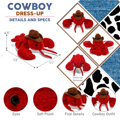 SUPER SOFT PLUSH - ELEGANT RED LOBSTER With COWBOY Dress Up