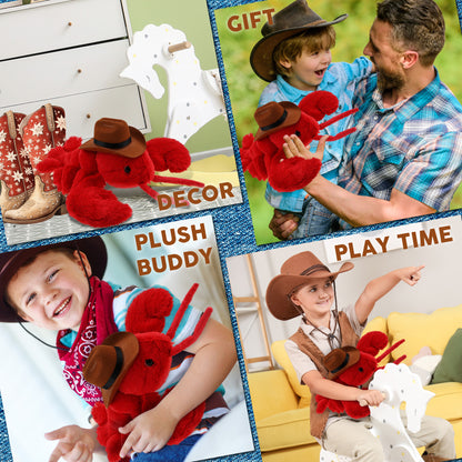 SUPER SOFT PLUSH - ELEGANT RED LOBSTER With COWBOY Dress Up