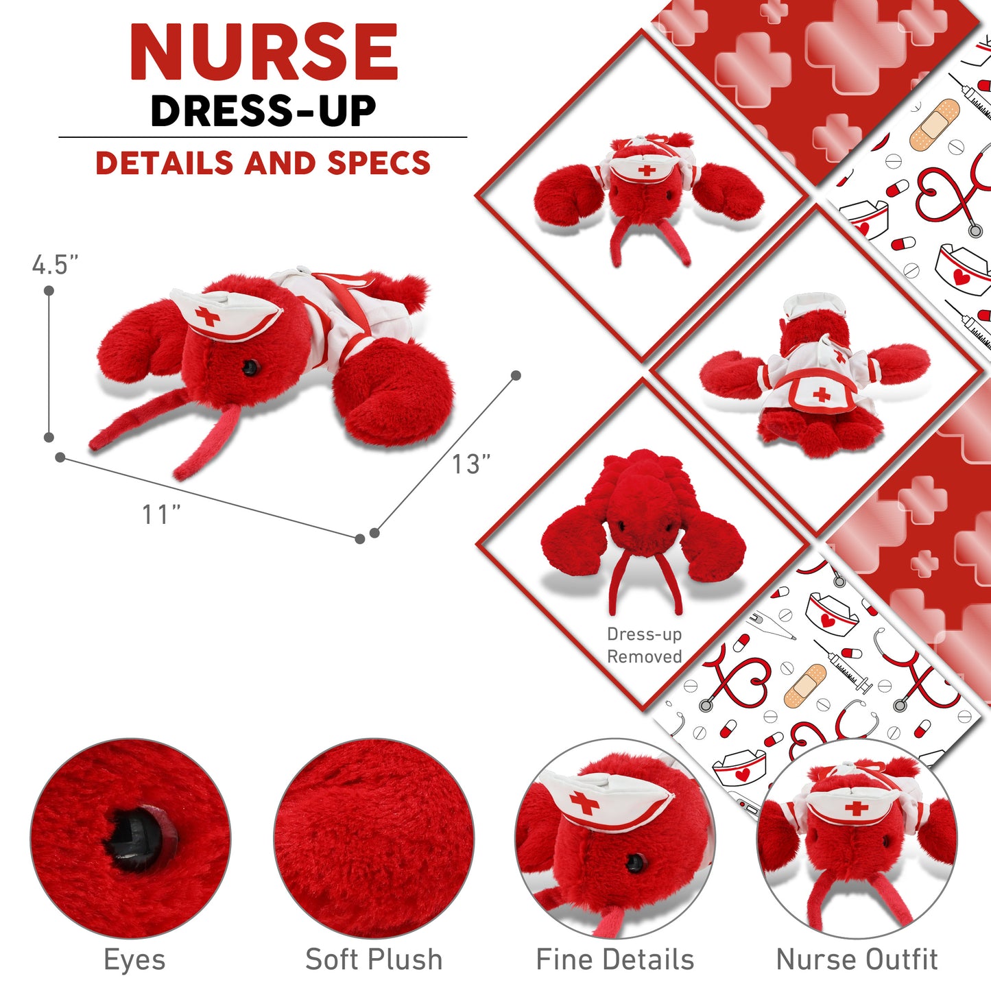 SUPER SOFT PLUSH - ELEGANT RED LOBSTER NURSE