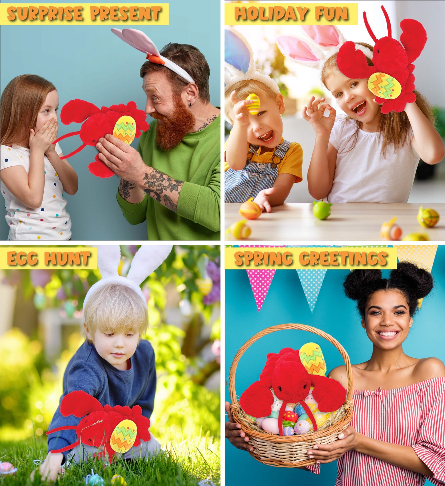DolliBu Super Soft Cute Red Lobster with Yellow Easter Egg Plush - 13 Inches