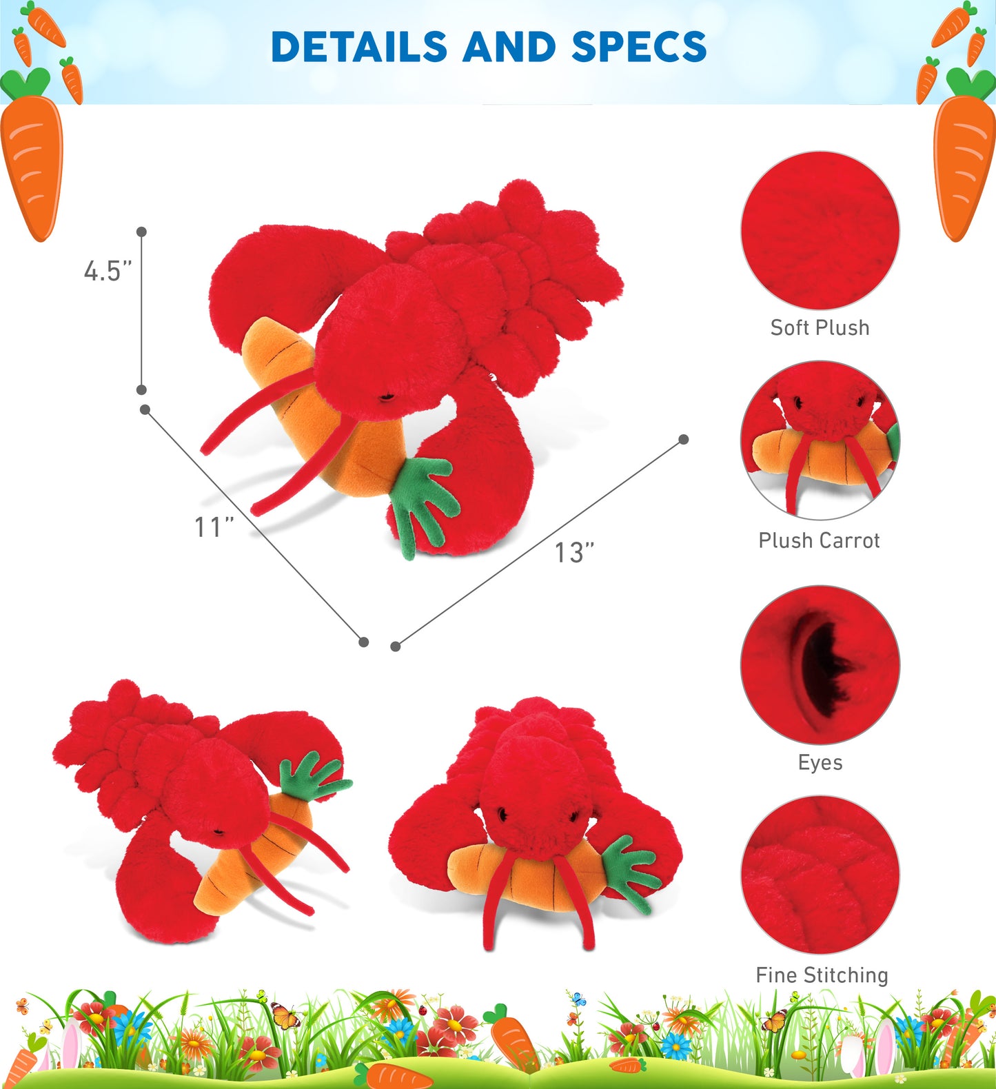 DolliBu Happy Easter Super Soft Plush Elegant Red Lobster with Carrot - 13 Inch
