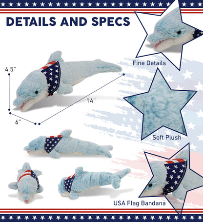 SUPER-SOFT PLUSH - DOLPHIN SMALL WITH USA FLAG BANDANA
