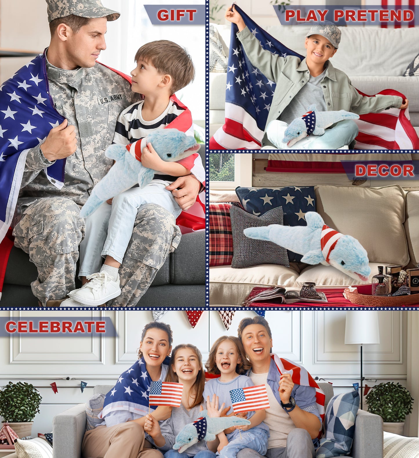 SUPER-SOFT PLUSH - DOLPHIN SMALL WITH USA FLAG BANDANA