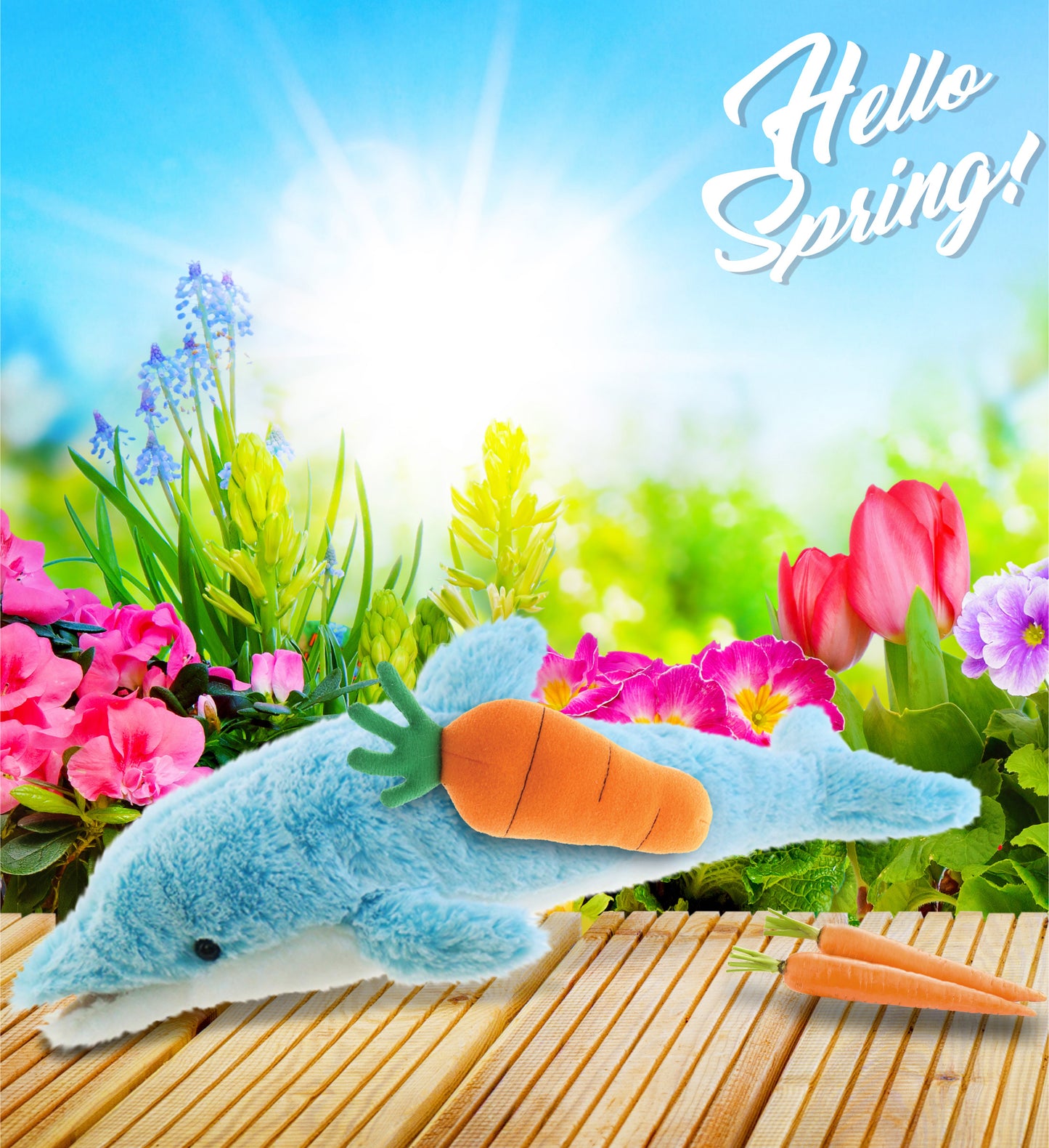 DolliBu Happy Easter Super Soft Plush Small Dolphin with Carrot Plush - 14 Inch