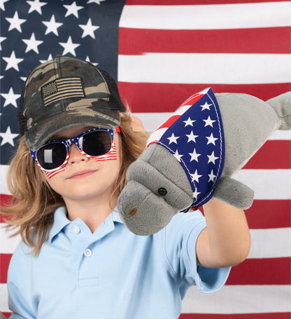 WILD COLLECTION PLUSH - 9" GREY MANATEE WITH USA FLAG BANDANA