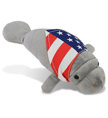 WILD COLLECTION PLUSH - 9" GREY MANATEE WITH USA FLAG BANDANA