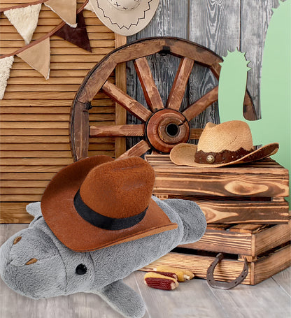 WILD COLLECTION PLUSH - 9" GREY MANATEE COWBOY DRESS UP