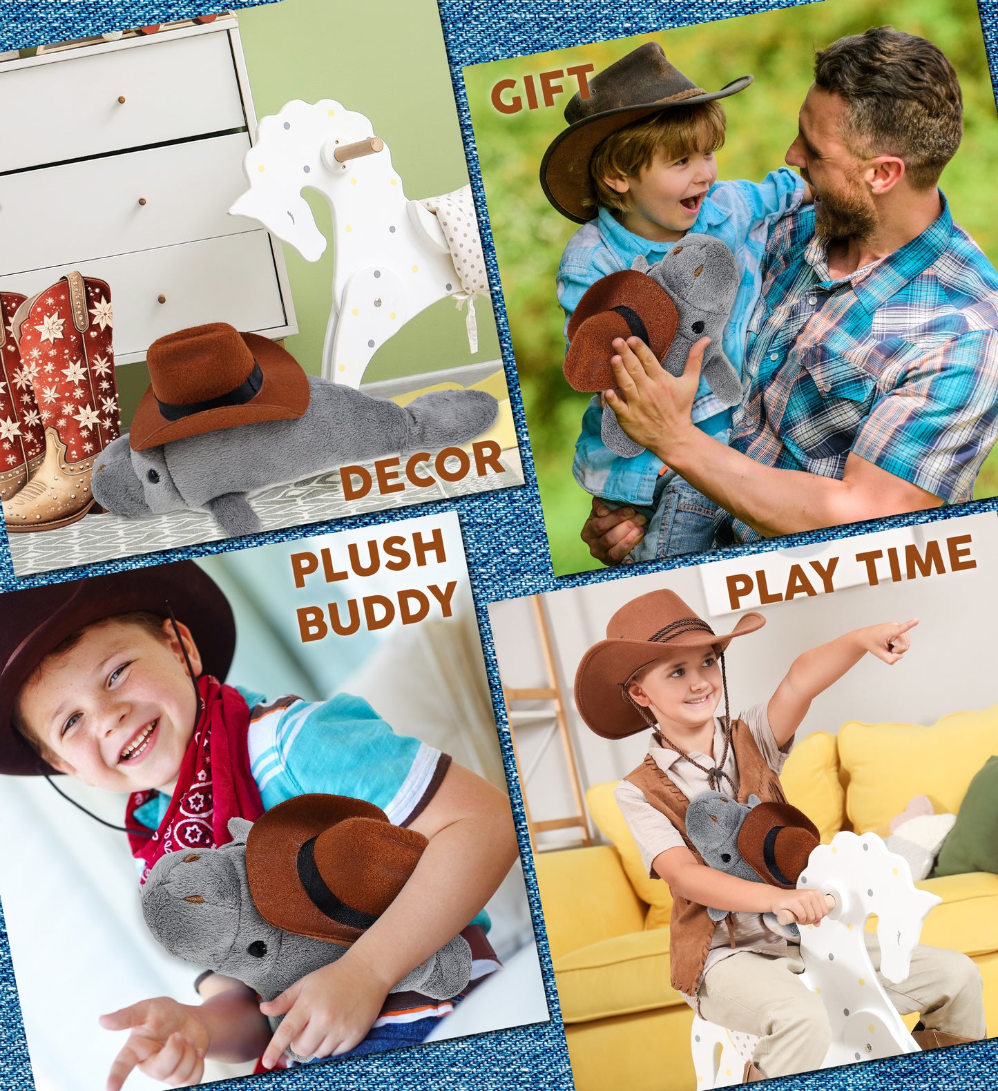 WILD COLLECTION PLUSH - 9" GREY MANATEE COWBOY DRESS UP