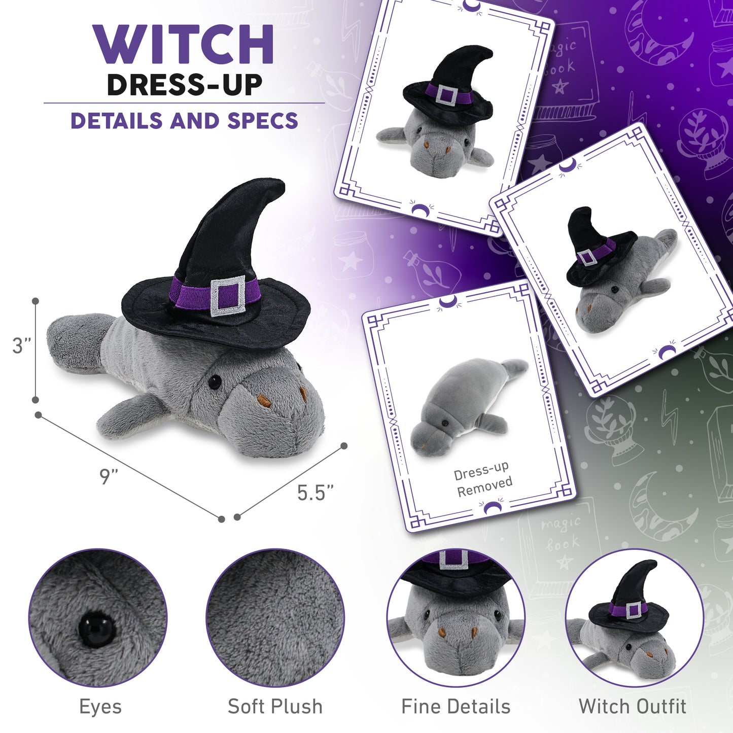 WILD COLLECTION PLUSH - 9" GREY MANATEE WITCH