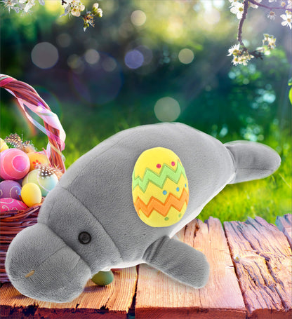 DolliBu Wild Collection Grey Manatee with Yellow Easter Egg Plush - 9 Inches