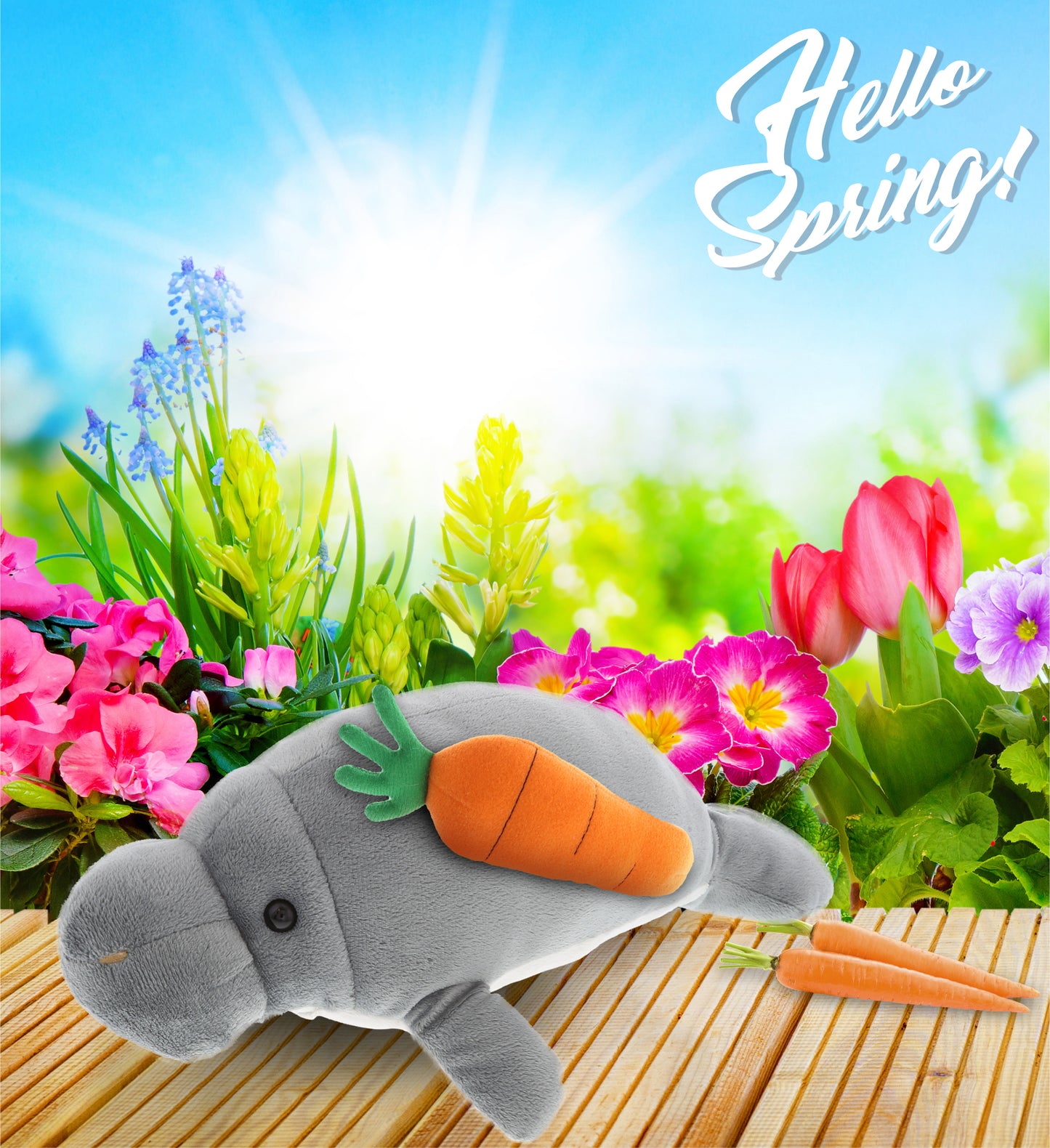 DolliBu Happy Easter Super Soft Plush Grey Manatee with Carrot Plush - 9 Inches