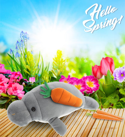 DolliBu Happy Easter Super Soft Plush Grey Manatee with Carrot Plush - 9 Inches