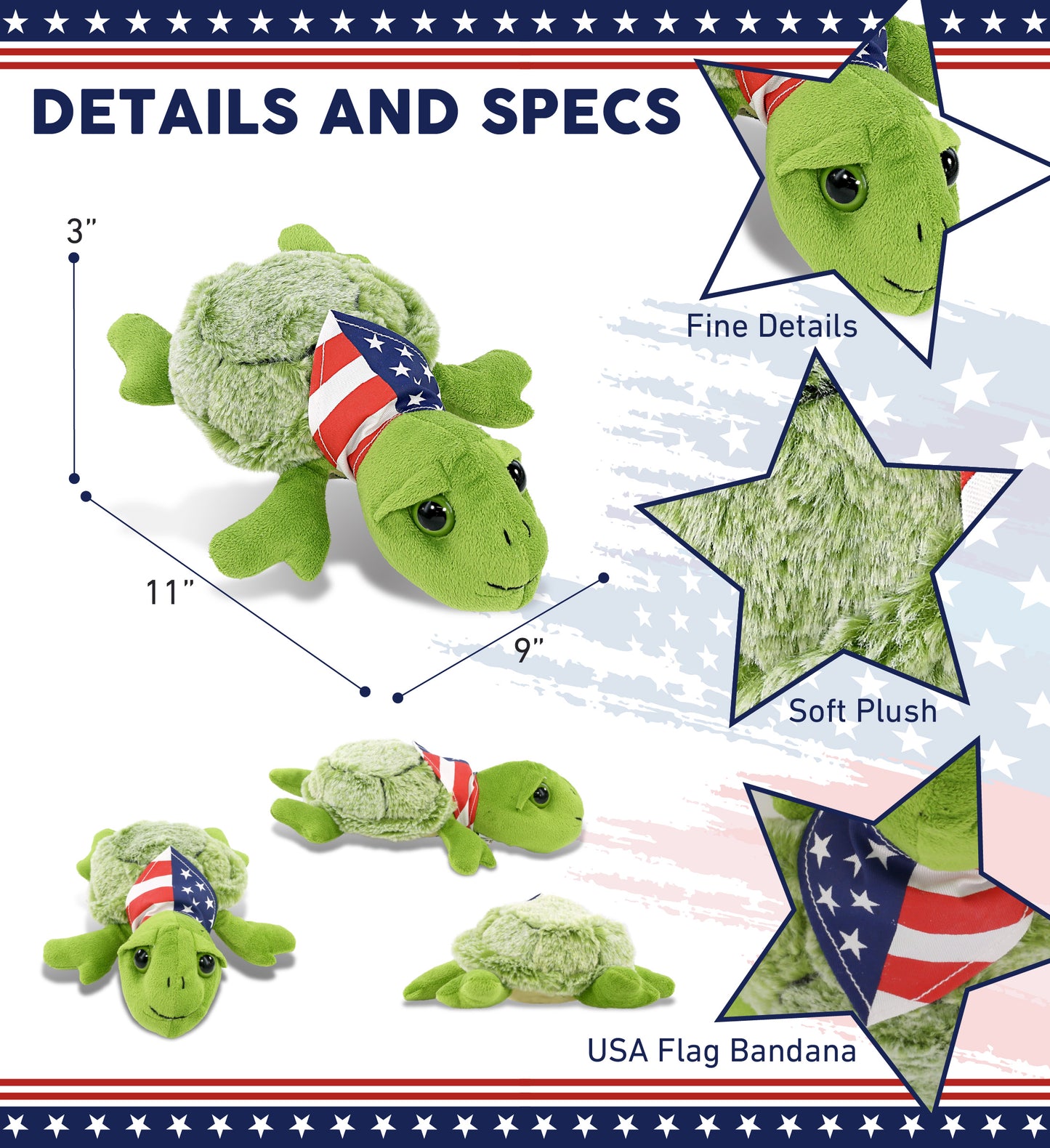 SUPER-SOFT PLUSH - SEA-TURTLE SMALL WITH USA FLAG BANDANA