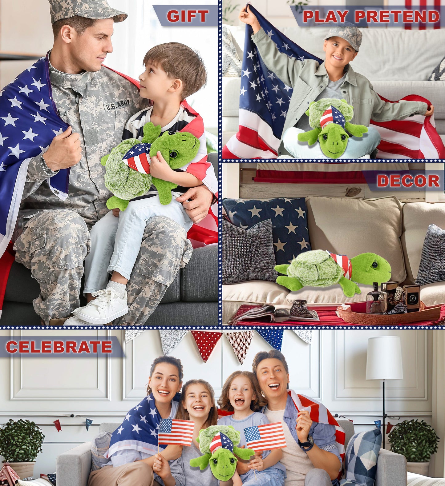 SUPER-SOFT PLUSH - SEA-TURTLE SMALL WITH USA FLAG BANDANA