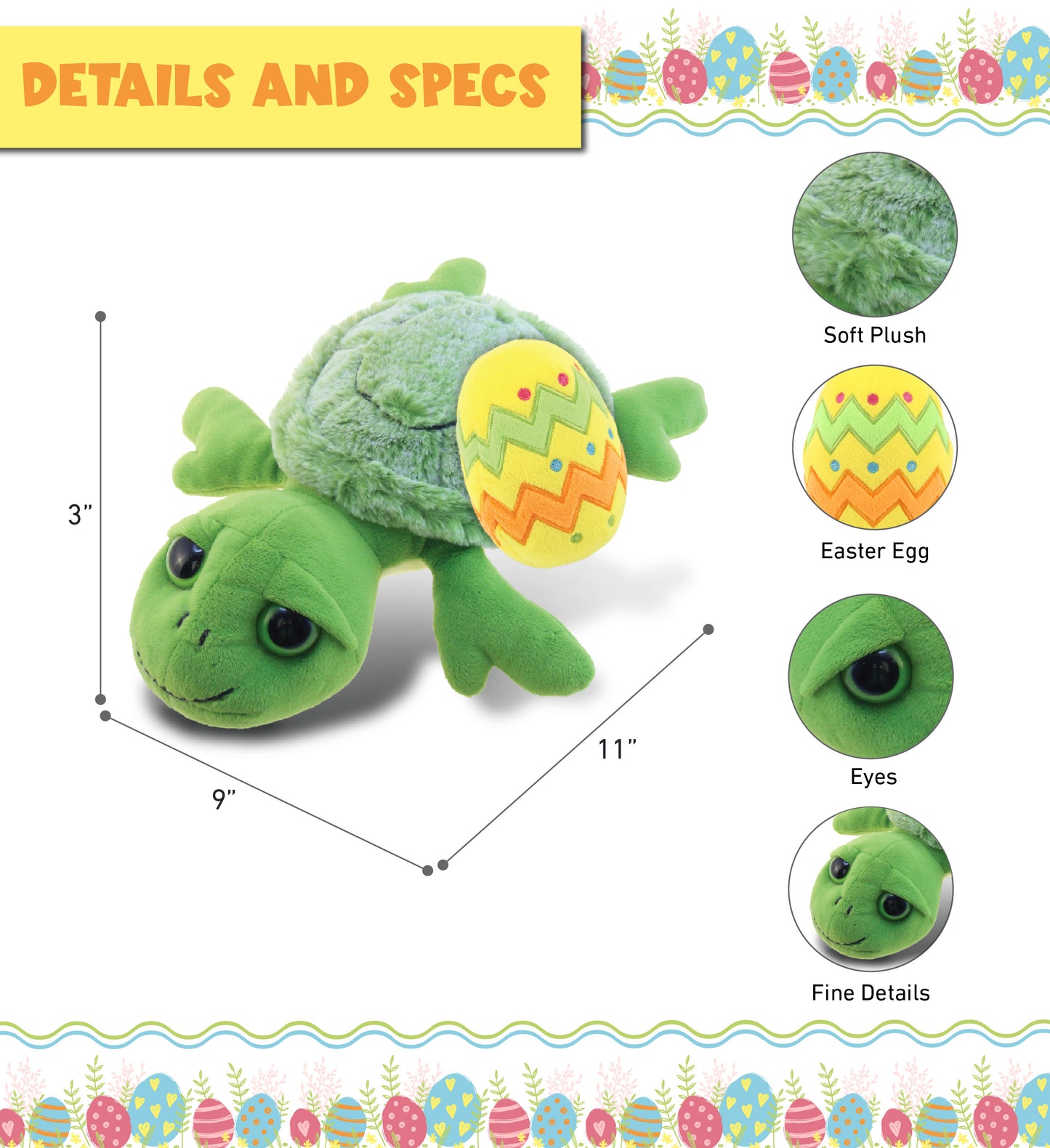 DolliBu Super Soft Cute Sea Turtle with Yellow Easter Egg Plush - 11 Inches