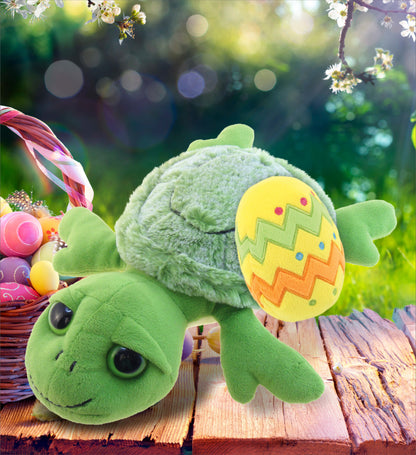 DolliBu Super Soft Cute Sea Turtle with Yellow Easter Egg Plush - 11 Inches
