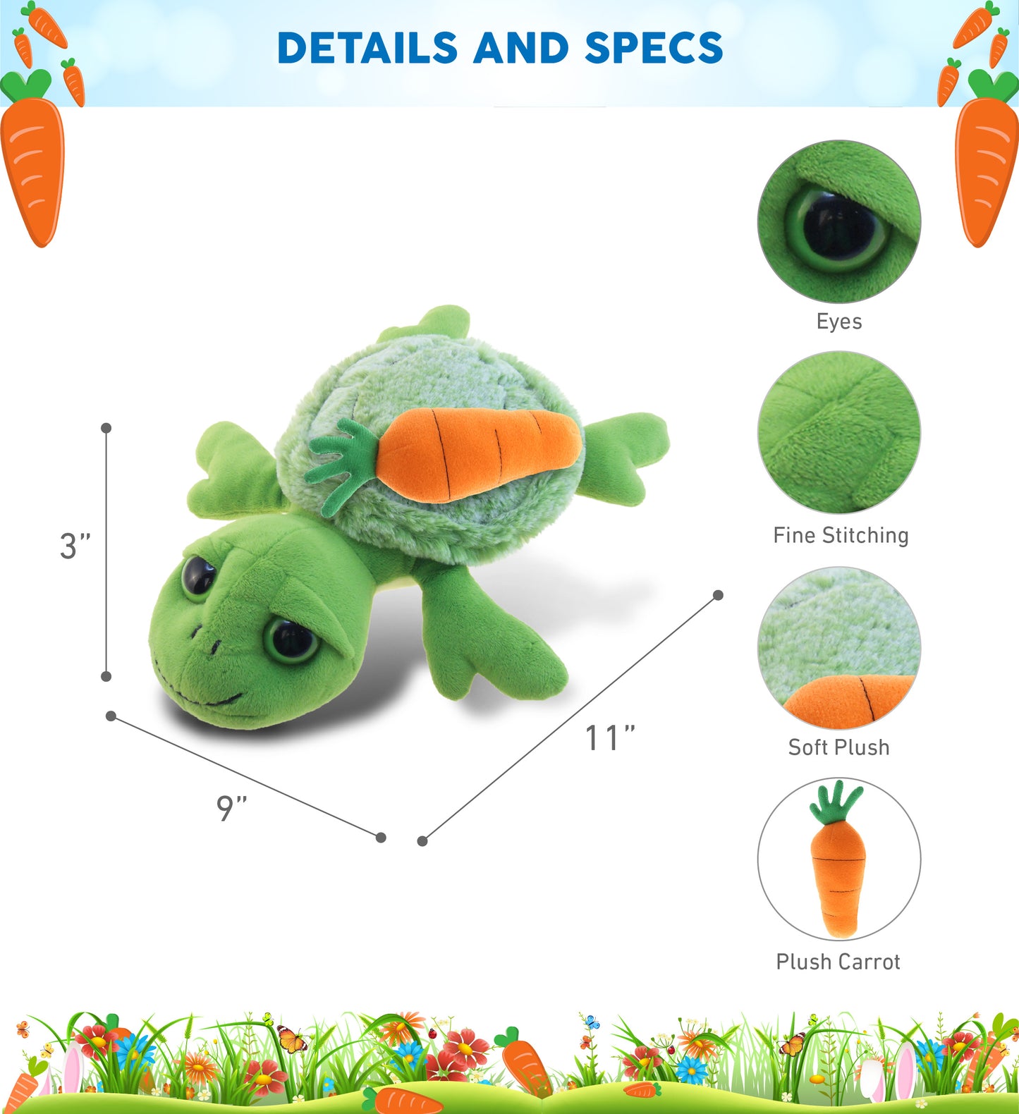 DolliBu Happy Easter Super Soft Plush Sea Turtle with Carrot Plush - 11 Inches