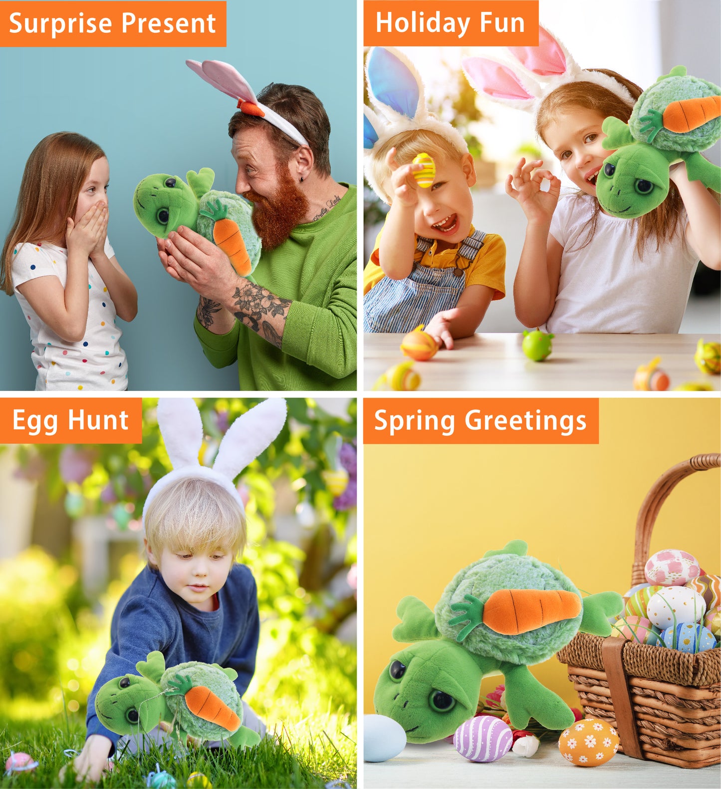 DolliBu Happy Easter Super Soft Plush Sea Turtle with Carrot Plush - 11 Inches