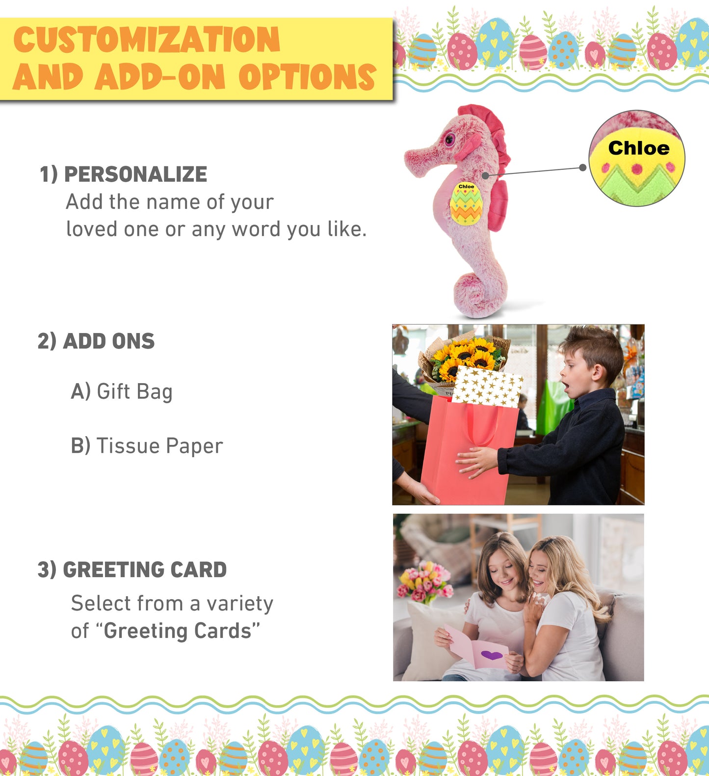 DolliBu Super Soft Pink Seahorse with Yellow Easter Egg Plush Toy - 15 Inches