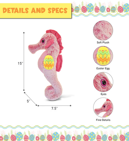DolliBu Super Soft Pink Seahorse with Yellow Easter Egg Plush Toy - 15 Inches