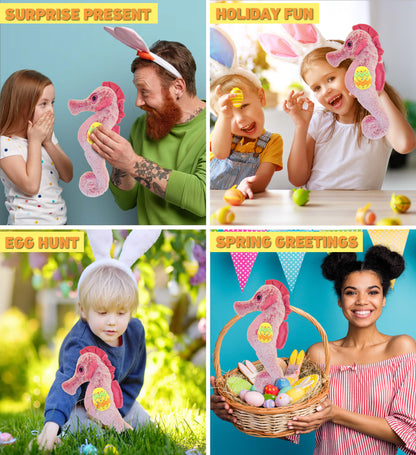 DolliBu Super Soft Pink Seahorse with Yellow Easter Egg Plush Toy - 15 Inches