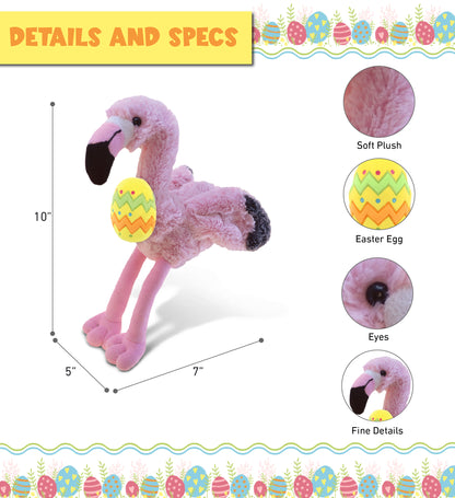 DolliBu Super Soft Pink Flamingo with Yellow Easter Egg Plush Toy - 10 Inches