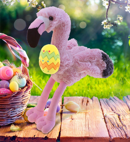 DolliBu Super Soft Pink Flamingo with Yellow Easter Egg Plush Toy - 10 Inches