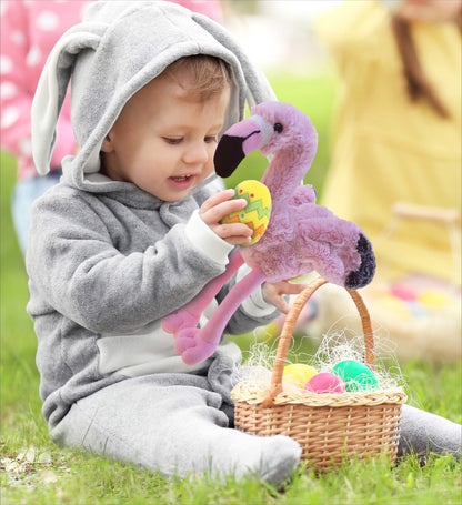 DolliBu Super Soft Pink Flamingo with Yellow Easter Egg Plush Toy - 10 Inches