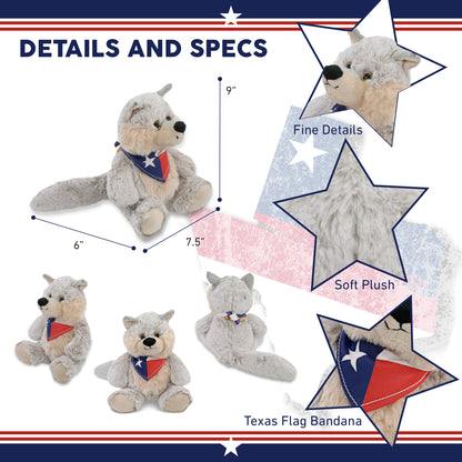 SUPER-SOFT PLUSH - SITTING WOLF WITH TEXAS FLAG BANDANA