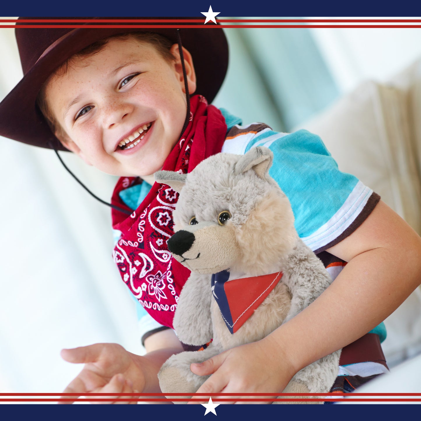 SUPER-SOFT PLUSH - SITTING WOLF WITH TEXAS FLAG BANDANA