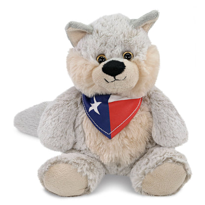 SUPER-SOFT PLUSH - SITTING WOLF WITH TEXAS FLAG BANDANA