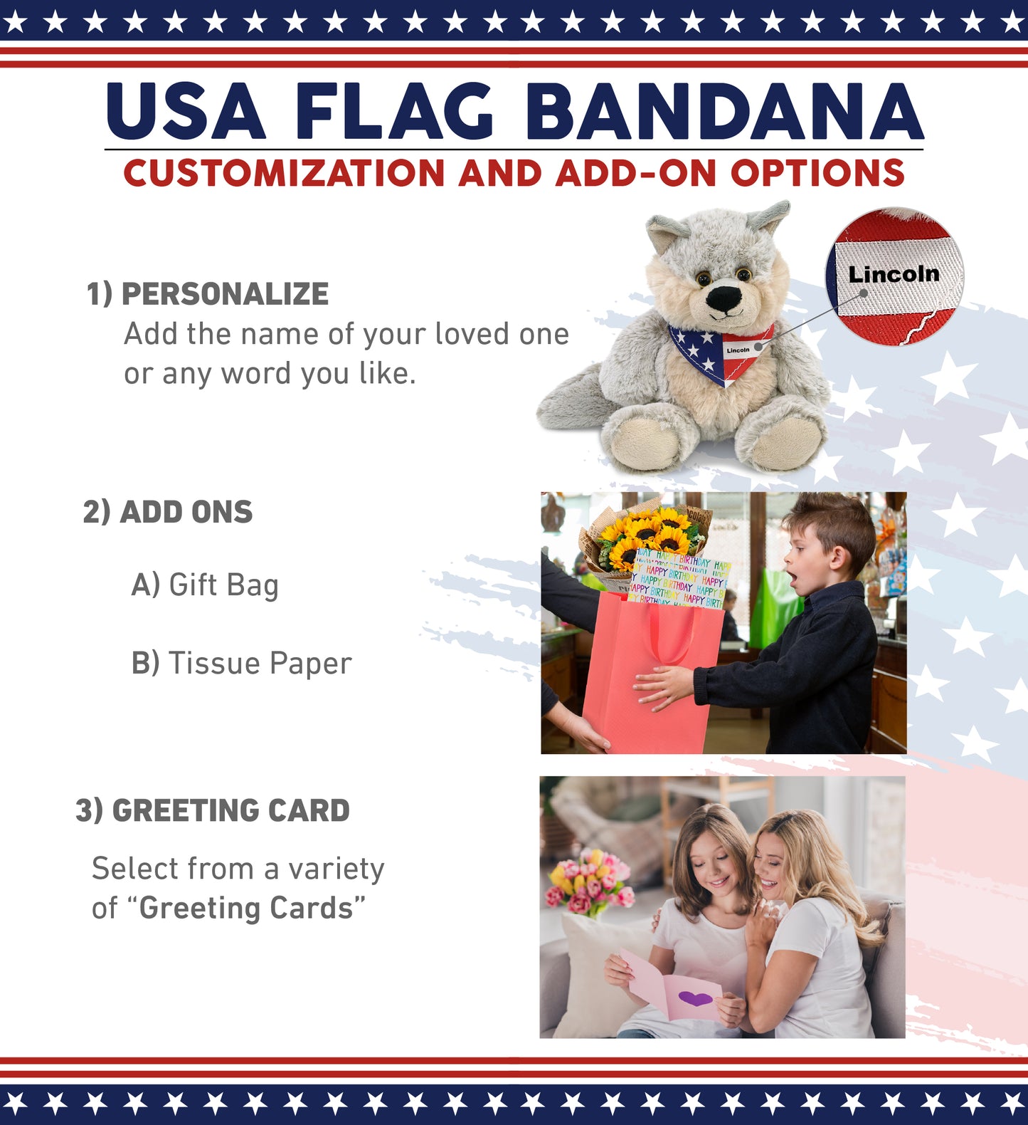 SUPER-SOFT PLUSH - SITTING WOLF WITH USA FLAG BANDANA