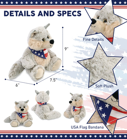 SUPER-SOFT PLUSH - SITTING WOLF WITH USA FLAG BANDANA