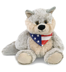 SUPER-SOFT PLUSH - SITTING WOLF WITH USA FLAG BANDANA