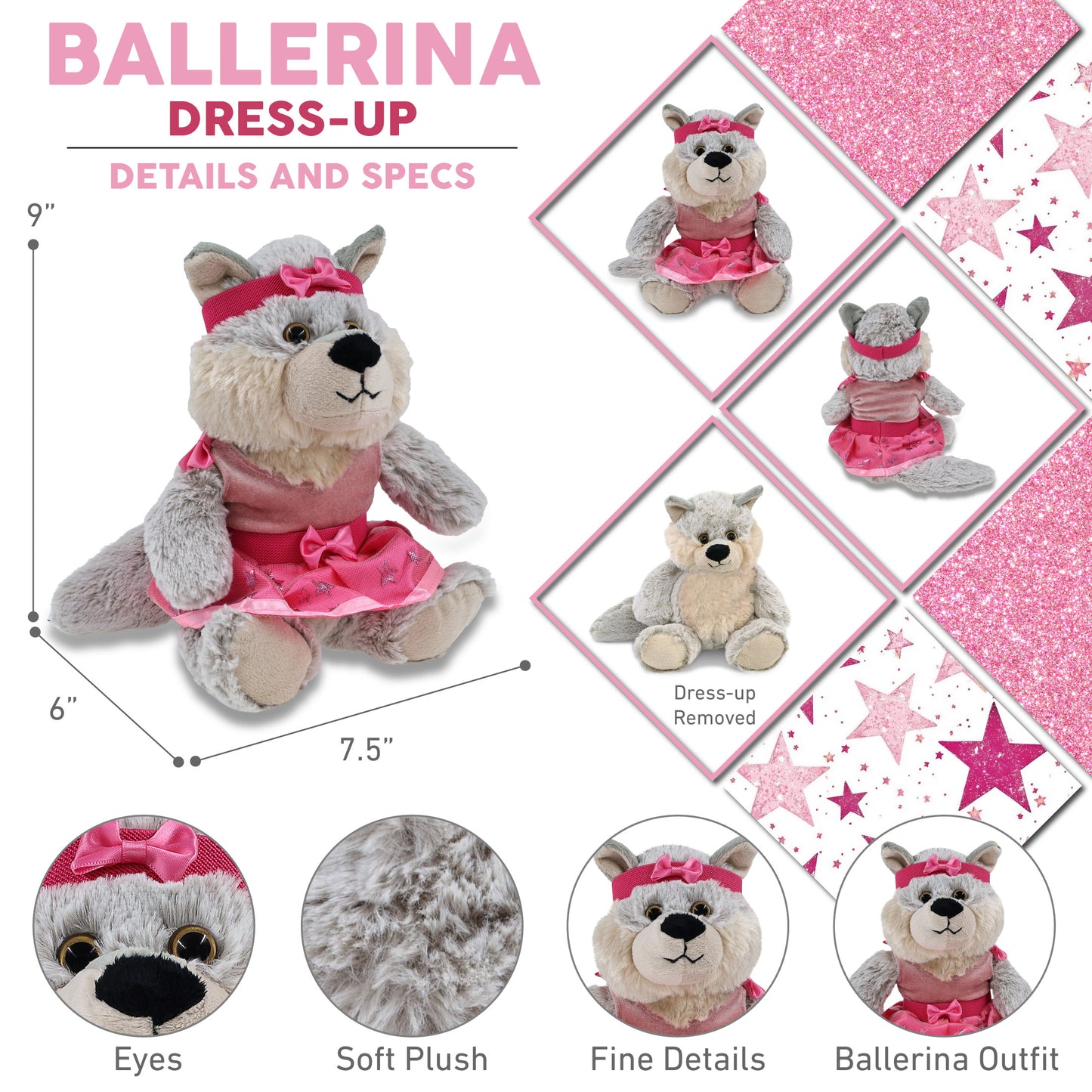 SUPER-SOFT PLUSH - SITTING WOLF BALLERINA