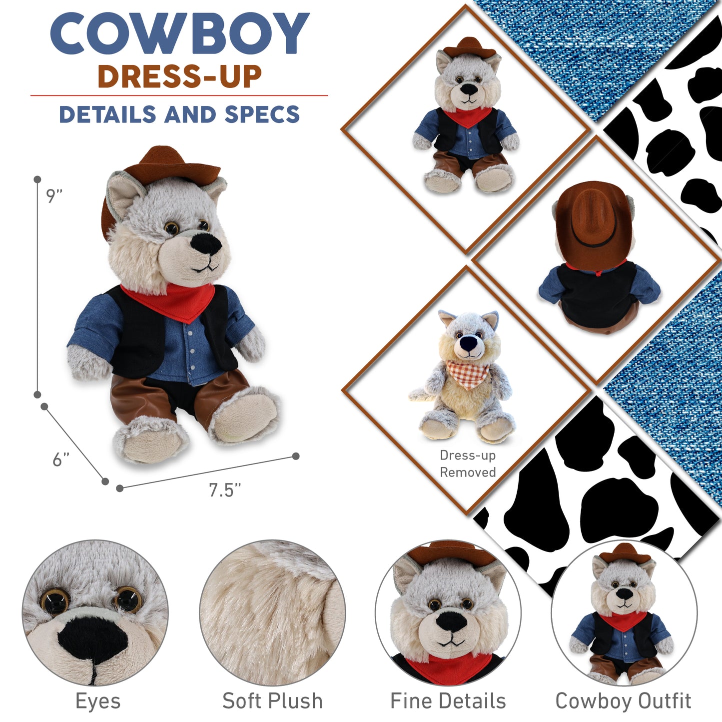 SUPER-SOFT PLUSH - SITTING WOLF COWBOY DRESS UP