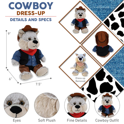 SUPER-SOFT PLUSH - SITTING WOLF COWBOY DRESS UP