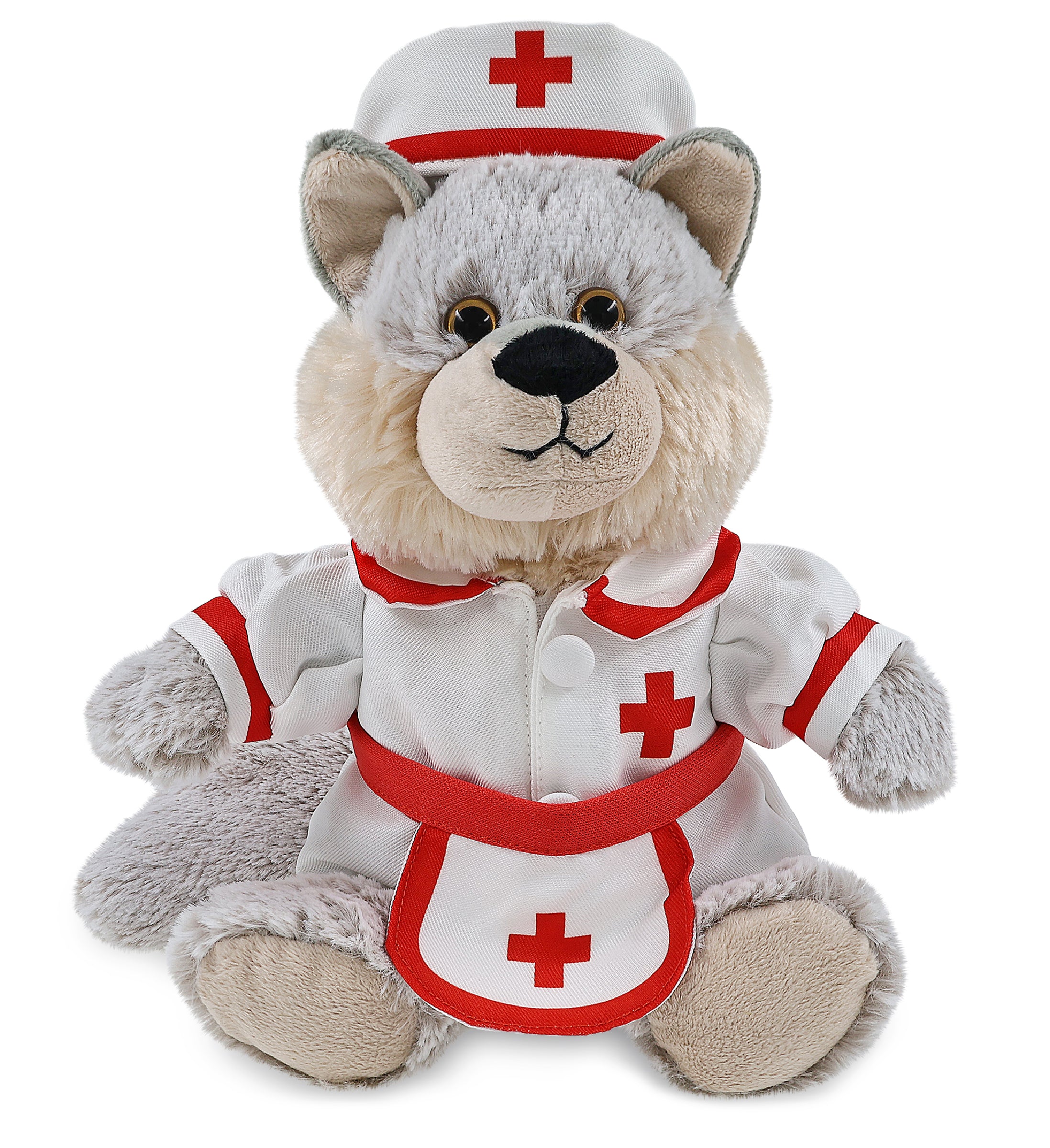 SUPER-SOFT PLUSH - SITTING WOLF With NURSE Dress-Up