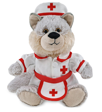SUPER-SOFT PLUSH - SITTING WOLF With NURSE Dress-Up