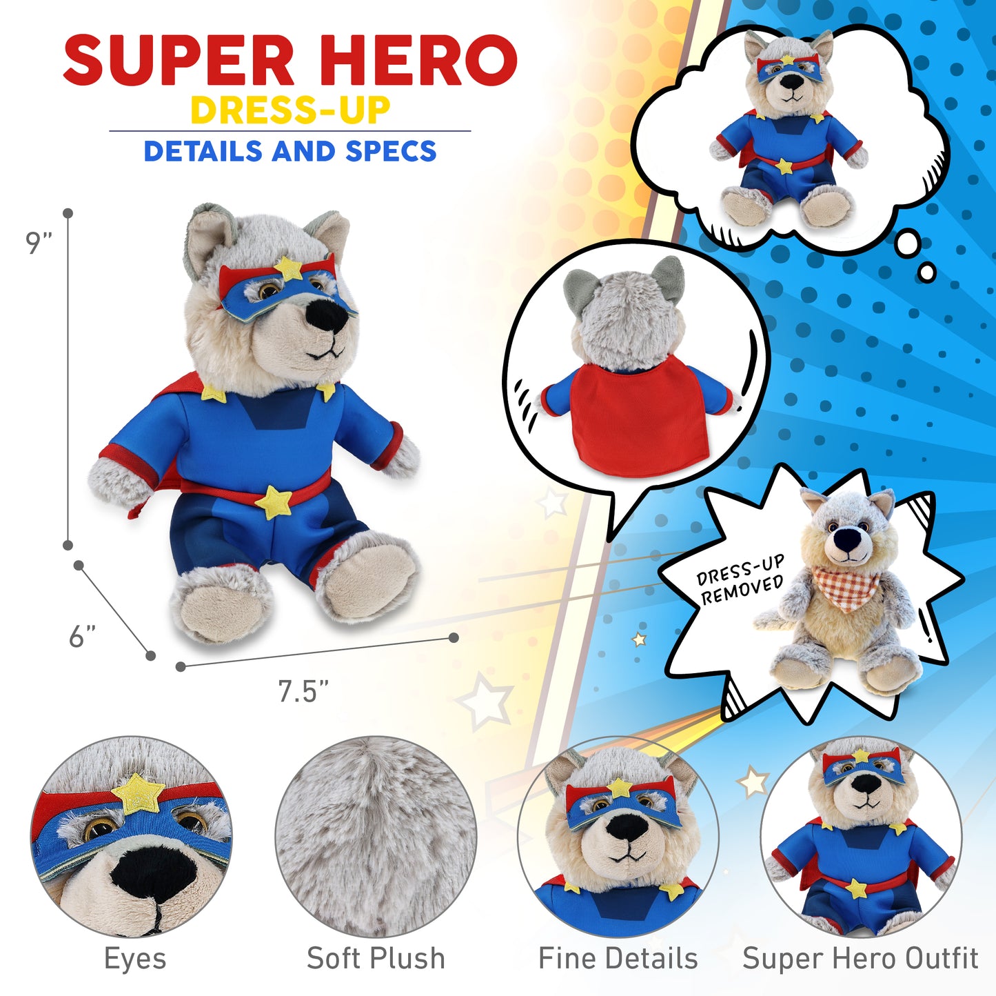 SUPER-SOFT PLUSH - SITTING WOLF SUPER HERO