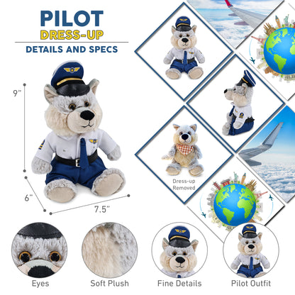 SUPER-SOFT PLUSH - SITTING WOLF WITH PILOT DRESS UP