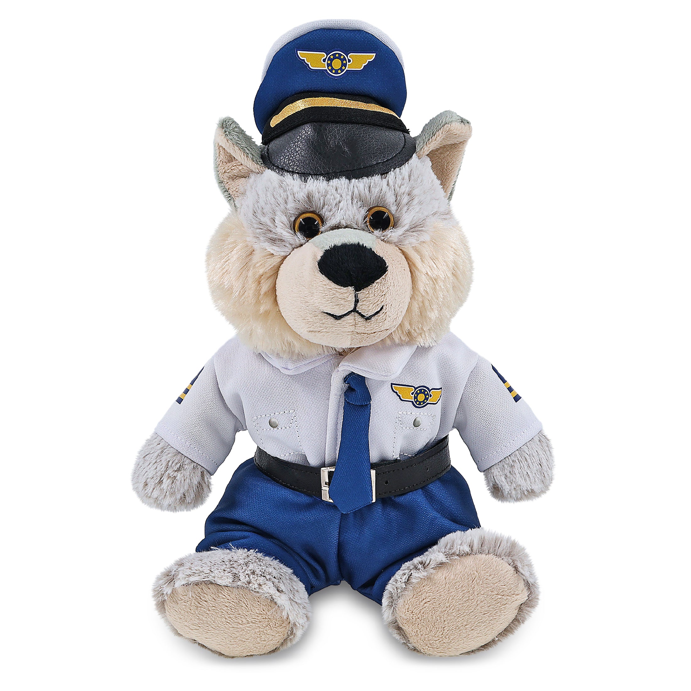 SUPER-SOFT PLUSH - SITTING WOLF WITH PILOT DRESS UP