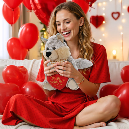 SUPER-SOFT PLUSH - SITTING WOLF WITH HAPPY ANNIVERSARY HEART