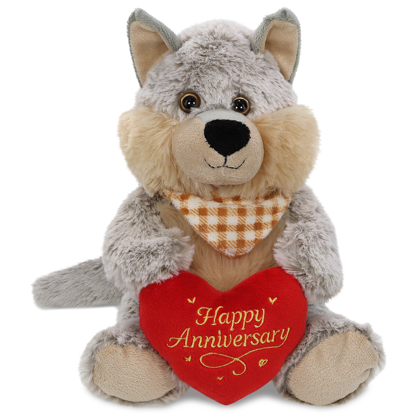 SUPER-SOFT PLUSH - SITTING WOLF WITH HAPPY ANNIVERSARY HEART