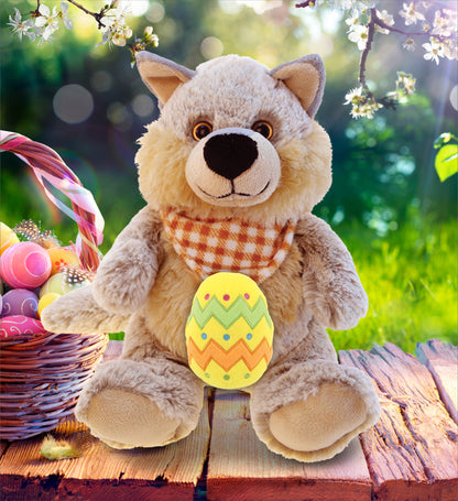 DolliBu Super Soft Cute Sitting Wolf with Yellow Easter Egg Plush - 9 Inches