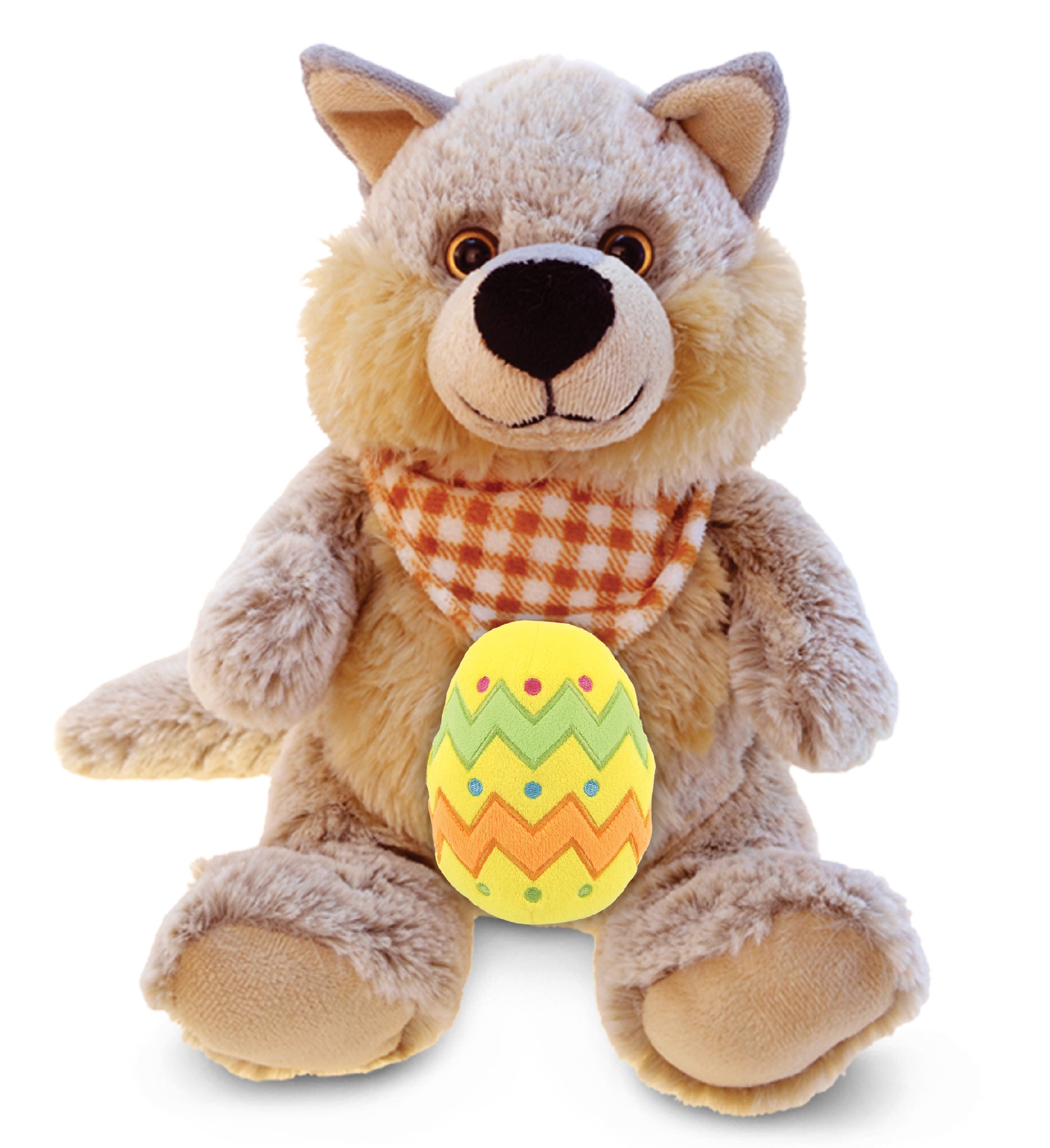 DolliBu Super Soft Cute Sitting Wolf with Yellow Easter Egg Plush - 9 Inches