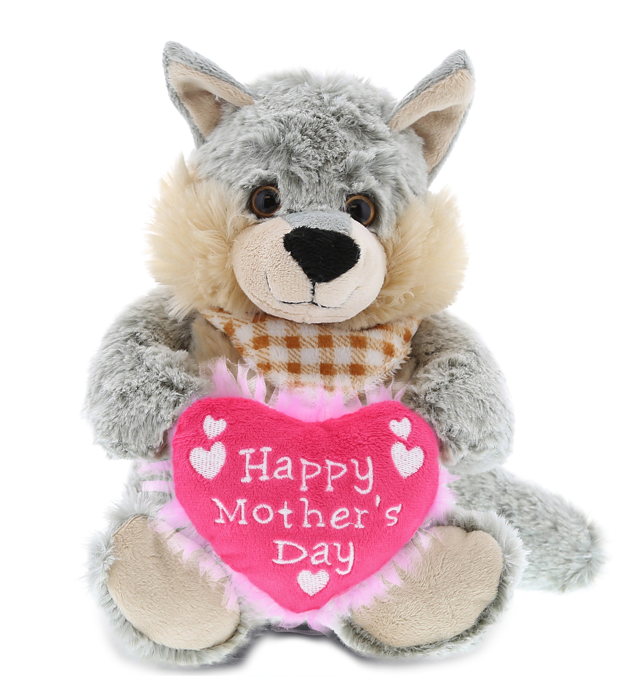 PLUSH MOTHERS DAY HEART - SUPER-SOFT PLUSH - SITTING WOLF